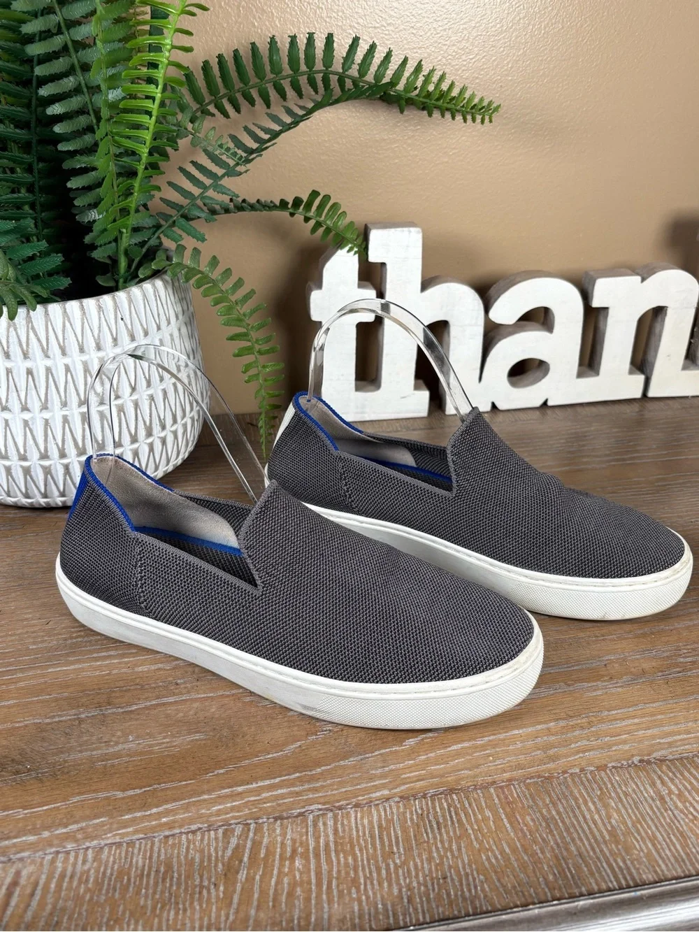 Rothy's The Original Slip-On Sneakers in a Gray knit fabric Women's Size 7.5